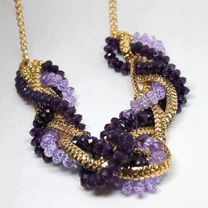 Purple & Lavender Bead Gold Tone Chain Necklace